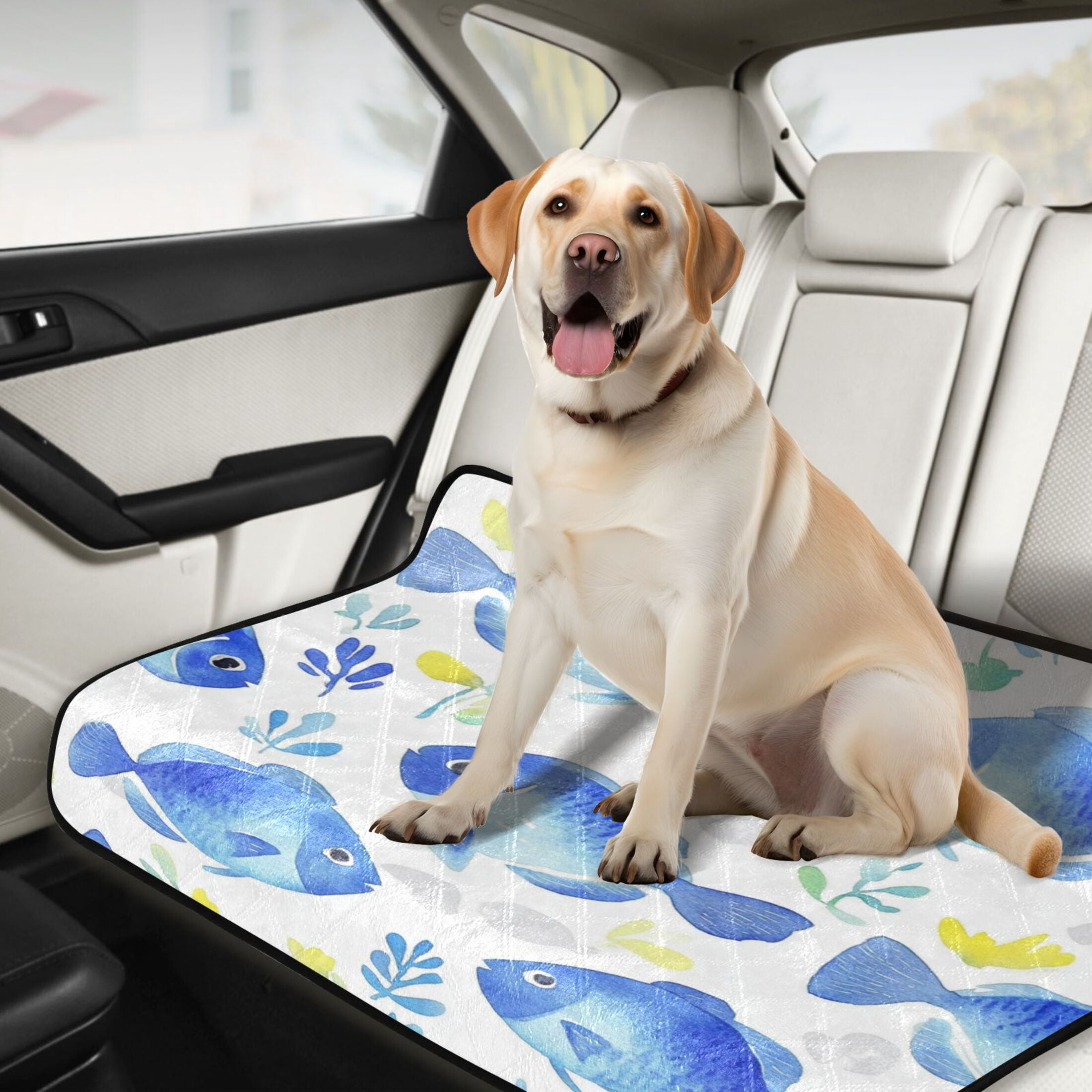 Washable Pet Pee Pads with Super Absorbent Reusable Training Pads for Dogs & Cats Watercolor Blue Fish