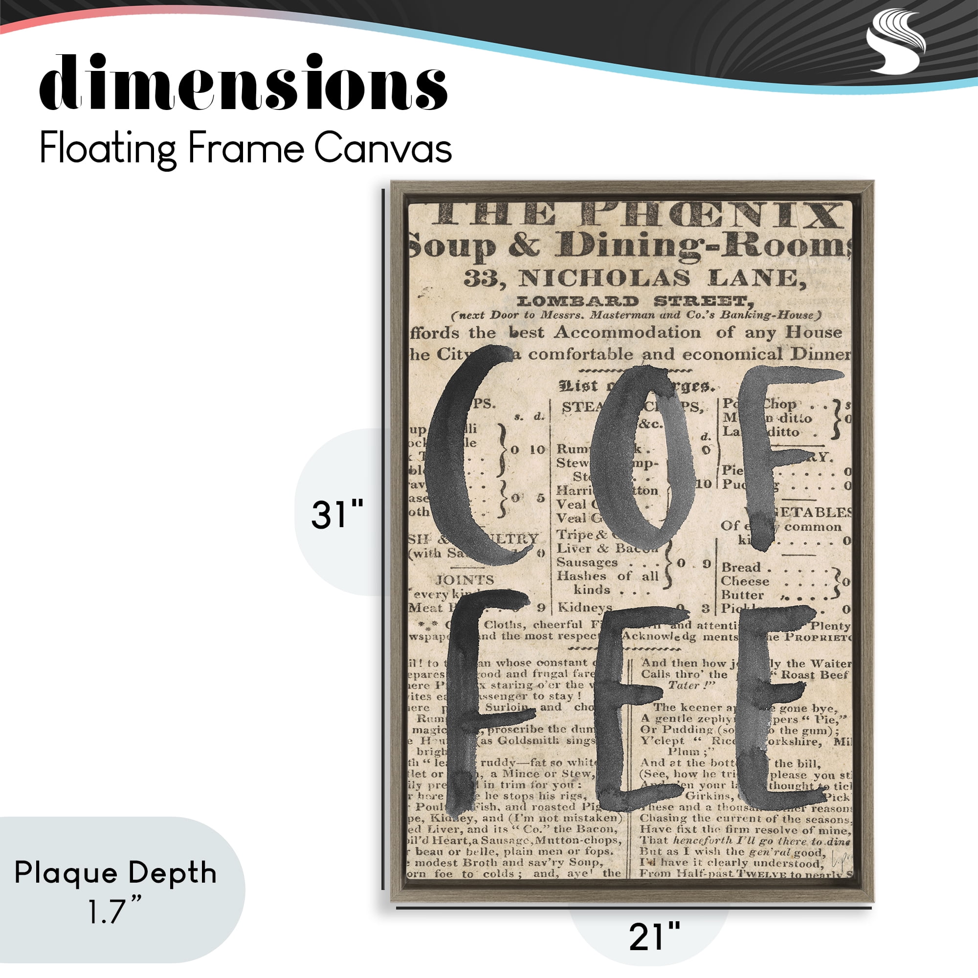 Stupell Industries Vintage Coffee Newspaper Brown Framed Floater Canvas Wall Art, design by Lucille Price