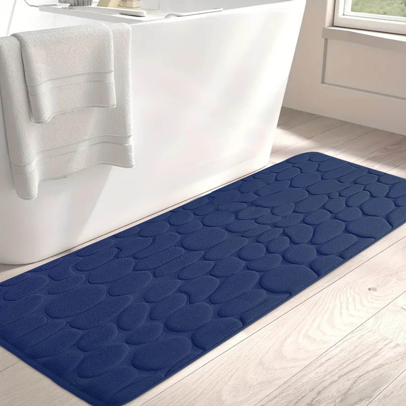 PALIFEUR Ultra Soft Bathroom Rugs, 20x47" Cobblestone Embossed Bath Mat Non-Slip Super Absorbent Carpet Durable Washable Rug Bath Mats for Bathroom Kitchen Shower Entrance, Navy