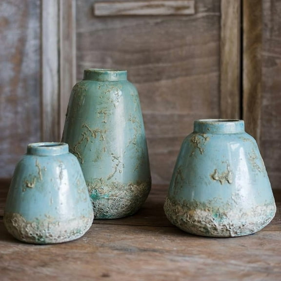 Rustic Reach Handmade 5.5” Textured Finish Turquoise Ceramic Vase