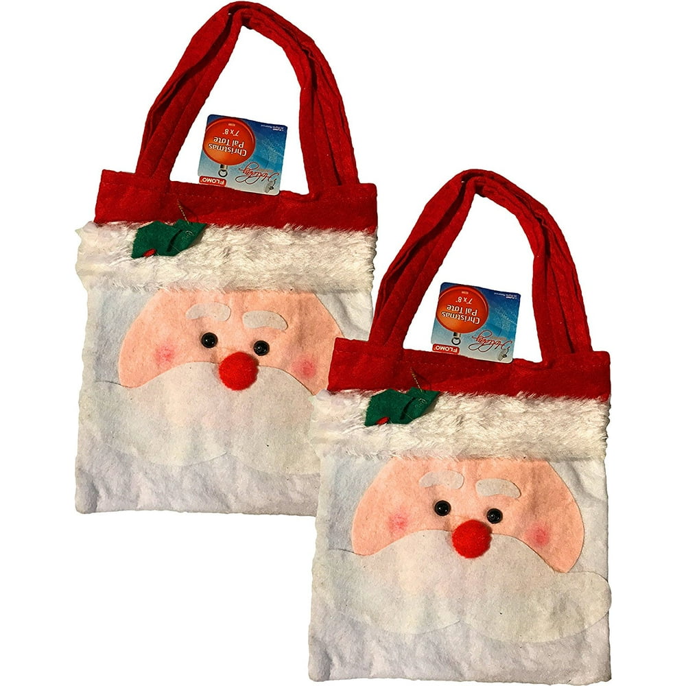 7" x 8" Christmas Holiday Kids Childrens Santa Fabric Small Tote Bags