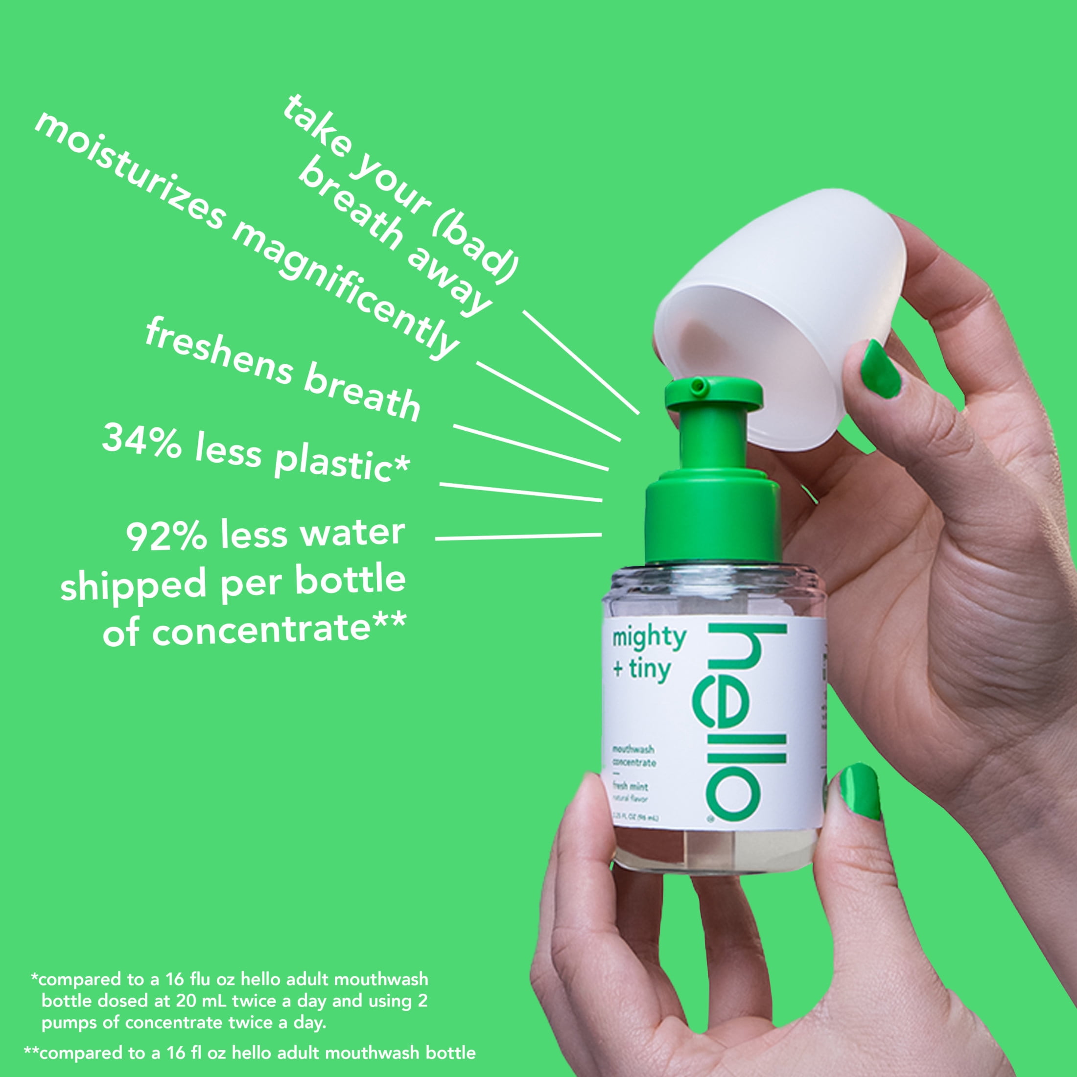 hello Mighty and Tiny Alcohol Free Mouthwash Concentrate, Fresh Mint, 3.25 Fl Oz Pump Bottle