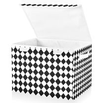 Yayeee Collapsible Cube Storage Bin with Lid Fabric Closet Decorative Basket with Handles, Black and White Geometric