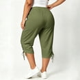 thumbnail image 5 of VBVC Women's Plus Side Drawstring Capri Pants , Casual Elastic Waist Stretchy Cropped Pants For Women , Ladies' Soft Relaxed Fit Trousers with Pockets, Army Green , XL-5XL, 5 of 8
