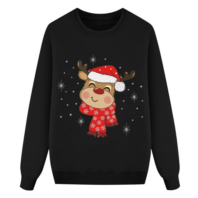 Chandail en Molleton à Manches Longues Col Rond Parent-Enfant Décontracté Plus Velours Mignon Imprimé de Cerf de Noël Haut Assorti Pantalon de Pyjama à Carreaux pour la Famille