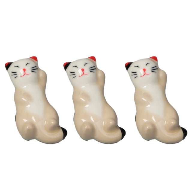 Soporte para cuchara de cena, soporte para cuchillo y tenedor, soporte para palillos de gato lindo de cerámica (juego de 3)