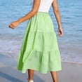 thumbnail image 6 of FAHXNVB Women's Gingham Skirt Summer Casual High Waist Tiered Plaid A-Line Midi Skirts Swing Ruffle Plaid Skirts,XL,Green, 6 of 7