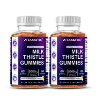 Vitamatic 2 Pack Milk Thistle Gummies - 3000 mg Equivalent - Liver Detox & Anti Oxidant Health - Min. 80% Silymarin Flavonoids - 60 Pectin Based Gummies