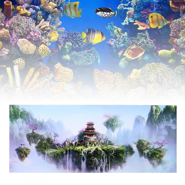 PVC Waterproof Adhesive, Pattern Aquarium Background Dragon Aquarium Background Sky Castle Poster Sticker Fish Decoration61x41cm