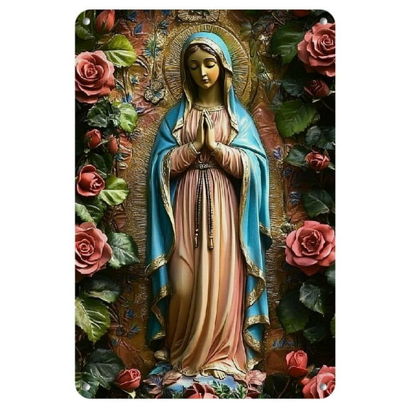 1pc Vintage "Our Lady of Guadalupe" Metal Iron Sign - 8x12 inches, Colorful Floral Design, Ideal for Outdoor Wall Decor, Home Bars, Clubs, or for Enthusiasts, Metal Outdoor Decor, 2D