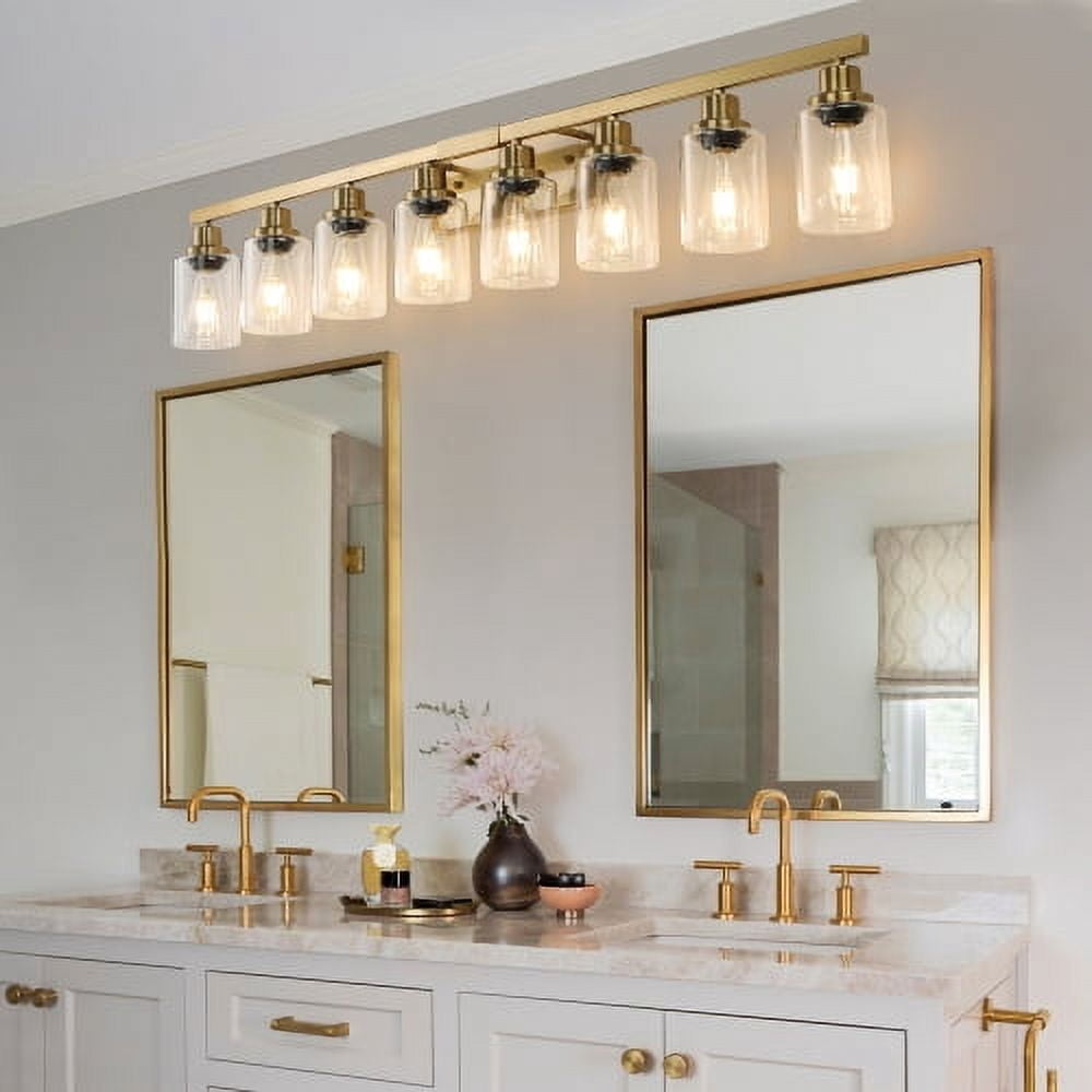 Hi-LIGHTS,Modern 8-Lights Vanity Bathroom Mirror Light with Clear Glass Shades(Bulbs Not Included),Contemporary Wall Sconce for Bathroom,Dressing Room,Bedroom,Living Room(Golden)