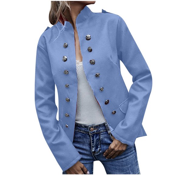ylioge Fall Jackets for Women 2023, Womens Cropped Cardigan Solid Color Long Sleeve Stand Collar Open Front Button Down with Pockets Blazer Lightweight Jacket Coats Fall