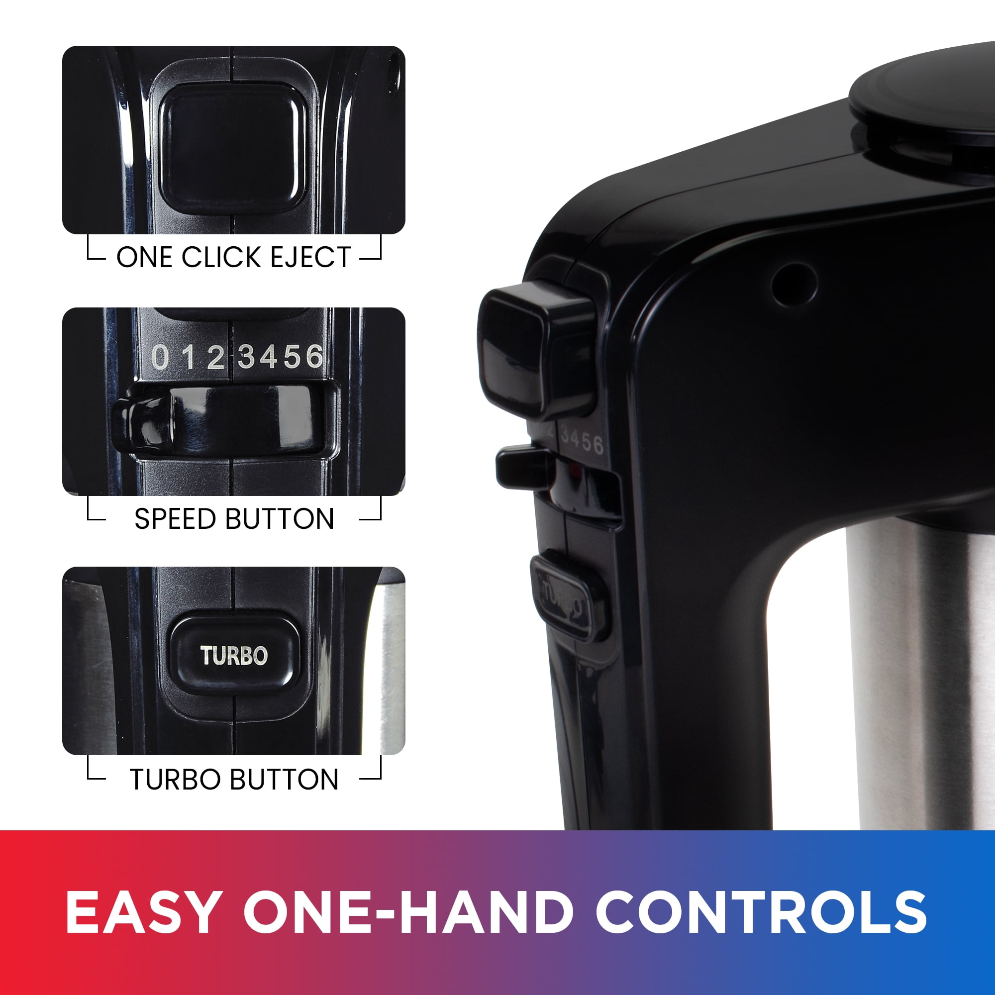 Total Chef 6-Speed Hand Mixer, 250 Watts with Turbo Boost, Black Silver
