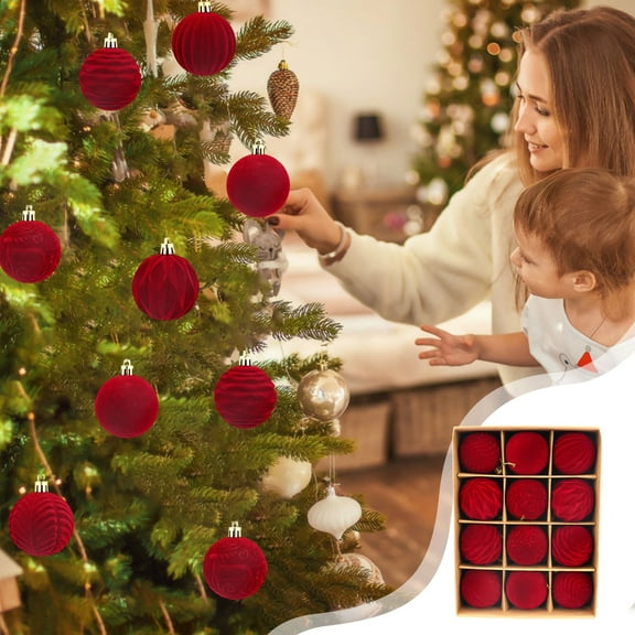 Christmas Decorations Christmas Tree Decorations 12 Piece Velvet Christmas Balls Ornament Set 2.36inch Flocked Christmas Balls Shatterproof Xmas Ornament for Holiday Party