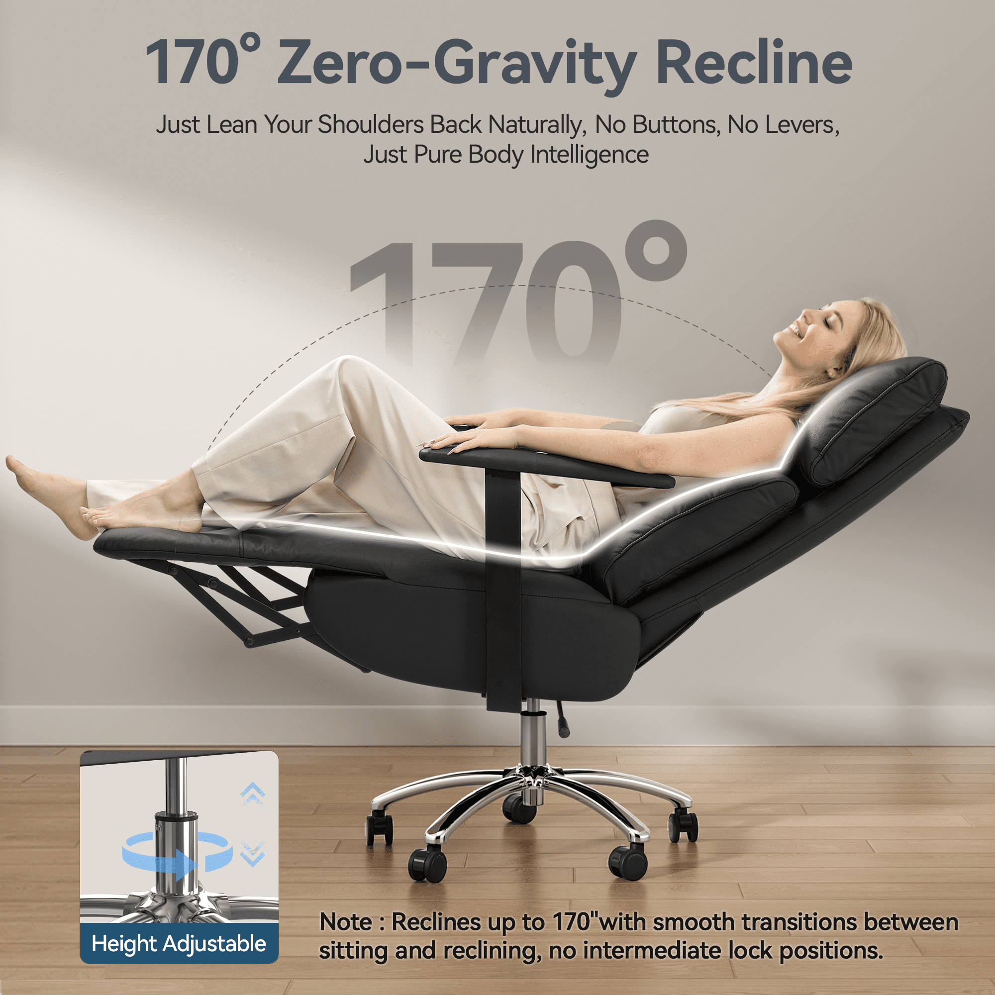 OKUP Executive Reclining Office Chair with Footrest, Microfiber Leather 170° Recline, Black, 420 lbs Support