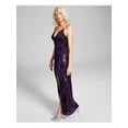 thumbnail image 2 of SPEECHLESS Femmes Violet Maille Pailleté Réglable Sangles Doublées Froncé Floral Spaghetti Sangle V Cou Robe de Bal Robe Juniors 3, 2 of 3