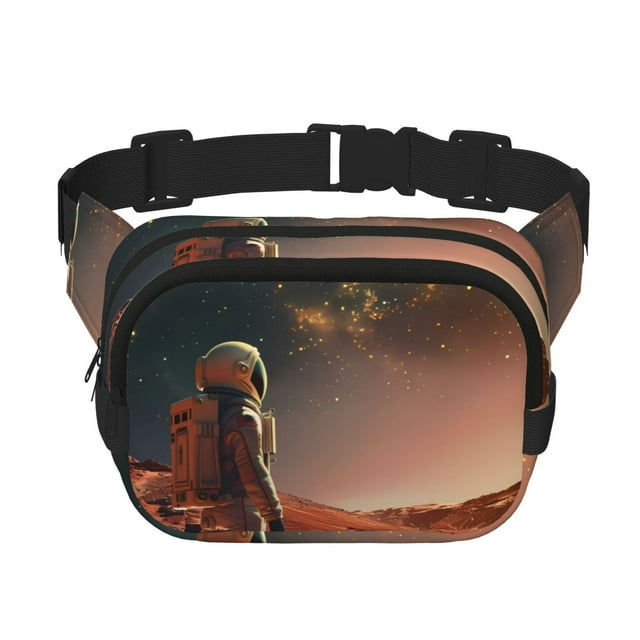 Fotbe Astronaut On Mars A Cangurera Cuadrada con Estampado de Doble Capa, Bolsa de Cintura Ajustable Mini para Hombres y Mujeres
