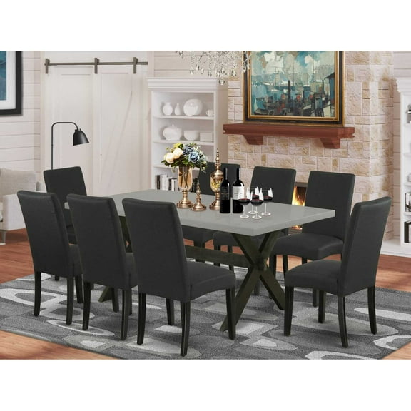 East West Furniture V-Style 7-piece Wood Dining Table Set in Doeskin Gray