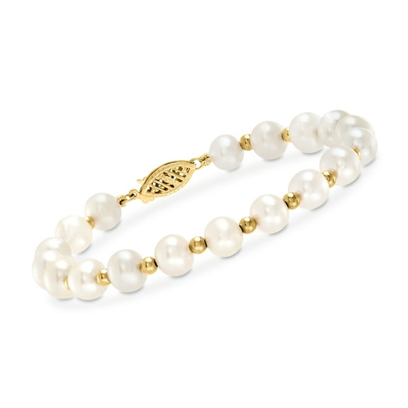 Ross-Simons 6-7mm Cultured Pearl Bracelet With 14kt Yellow Gold, Women's, Adult