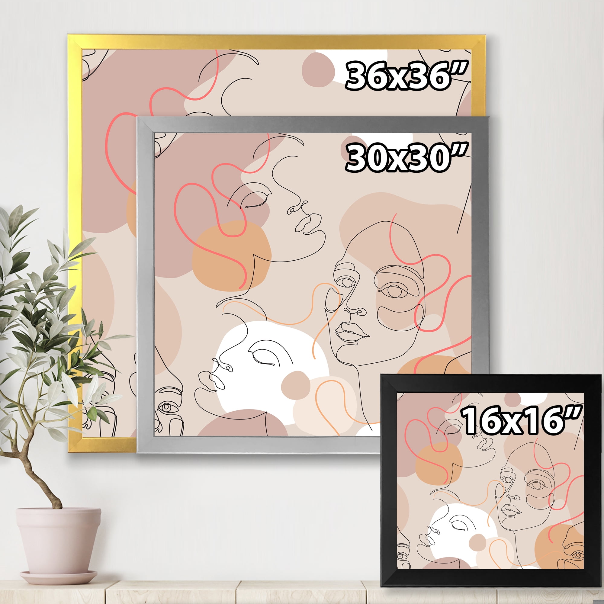Designart 'Abstract Woman Portraits With One Line ' Modern Framed Art Print