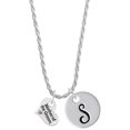 thumbnail image 1 of Delight Jewelry Silvertone Small Mother of the Groom Heart Silvertone Script Initial Disc - S - Charm Necklace, 20"+3", 1 of 4
