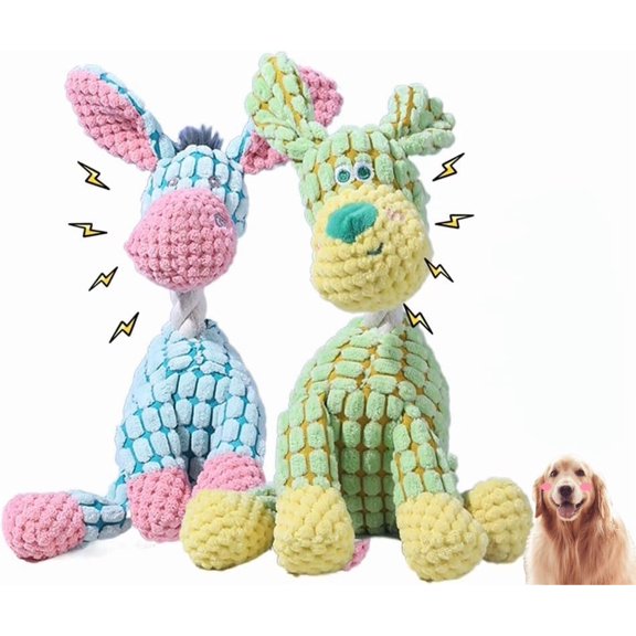 2025 New Dog Toys, Indestructible Plush Dog Toy, Dogs Toys for Aggressive Chewers, Dogs Squeaky Chew Toy for Indoor Pups Teething (Green Blue)