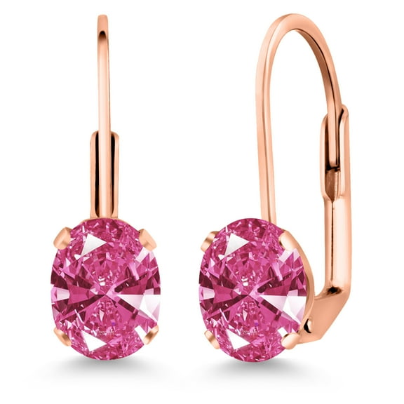 Gem Stone King Pink Zirconia Rose Gold Plated Leverback Earrings for Women (1.52 Cttw, Gemstone Birthstone, Oval 7X5MM)