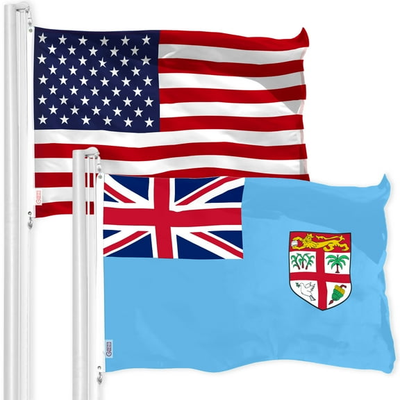 G128 Combo Pack: American USA Flag 3x5 Ft & Fiji Fijian Flag 3x5 Ft | Both LiteWeave Pro Series Printed 150D Polyester, Brass Grommets