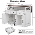 thumbnail image 4 of 46.5" Large Kitchen Island on Wheels with Drape of Beads, Power Outlet, Adjustable Shelves, Sturdy Kitchen Cart with Drop Leaf, 3 Doors, 3 Drawers and Built-in Iron Shelf for Dining Room, White, 4 of 10