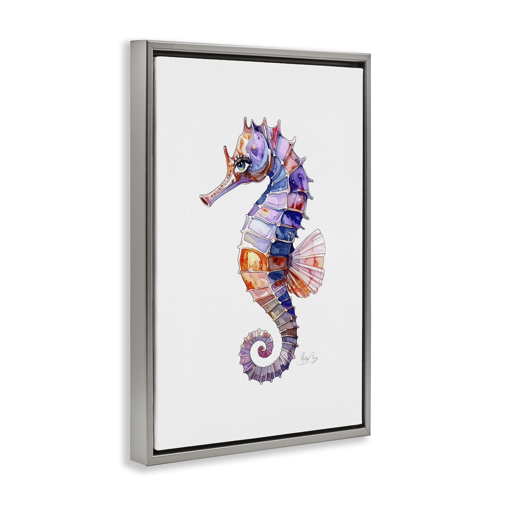 Stupell Industries Sea Whisper Seahorse Gray Framed Floater Canvas Wall Art, design by Shelly Craig