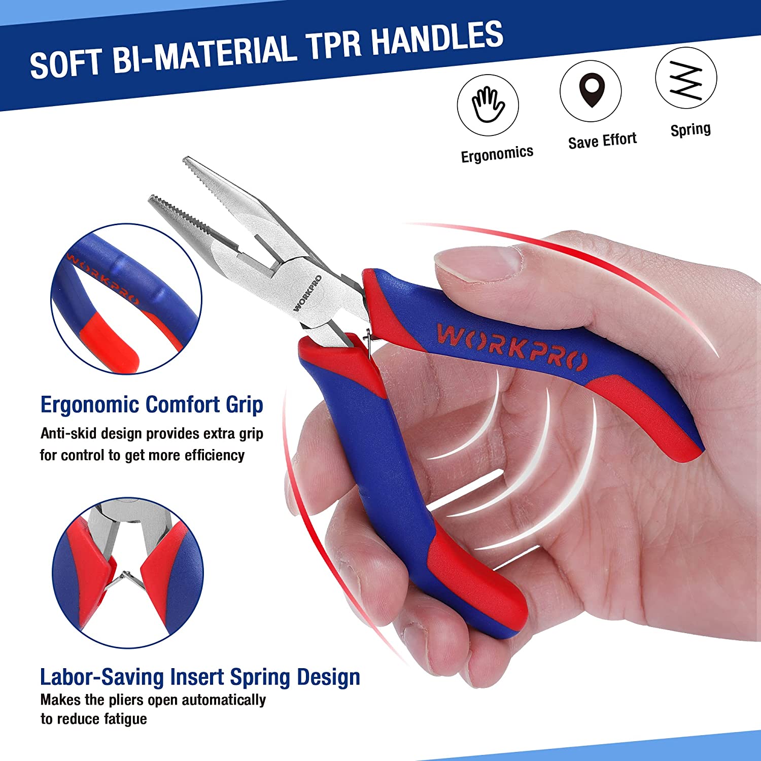 Mini Set, 3-Piece Small Tool Kit Includes 4” Diagonal Plier, 5” Long Nose Plier, 6” Needle Nose Plier, for Making Crafts, Repairing Electronic Devices