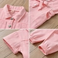 thumbnail image 4 of GYRATEDREAM Toddler Baby Girls Cute Denim Romper Kids Button down Belted Jumpsuit Elastic Leg Long Summer Outfits with Pockets for 2-7 Years, 4 of 8