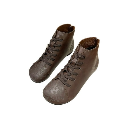 

Lacyhop Women Office Comfort Booties Floral Anti-Slip Vintage Ankle Boots Brown 5.5