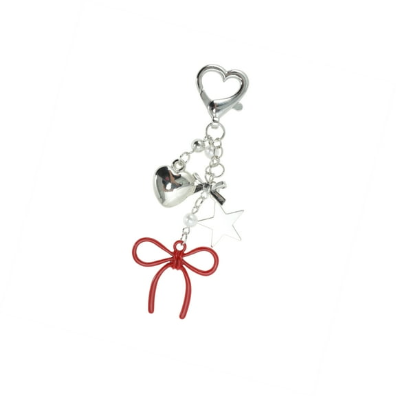 Vocoste 1 Pc Fashionable Bow Heart Stars Handbag Charm Decorative Keychain Silver Tone