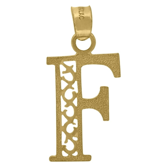 Pure 10k Yellow Gold Unisex Initial "F" Alphabet Textured Pendant 0.7g Charm