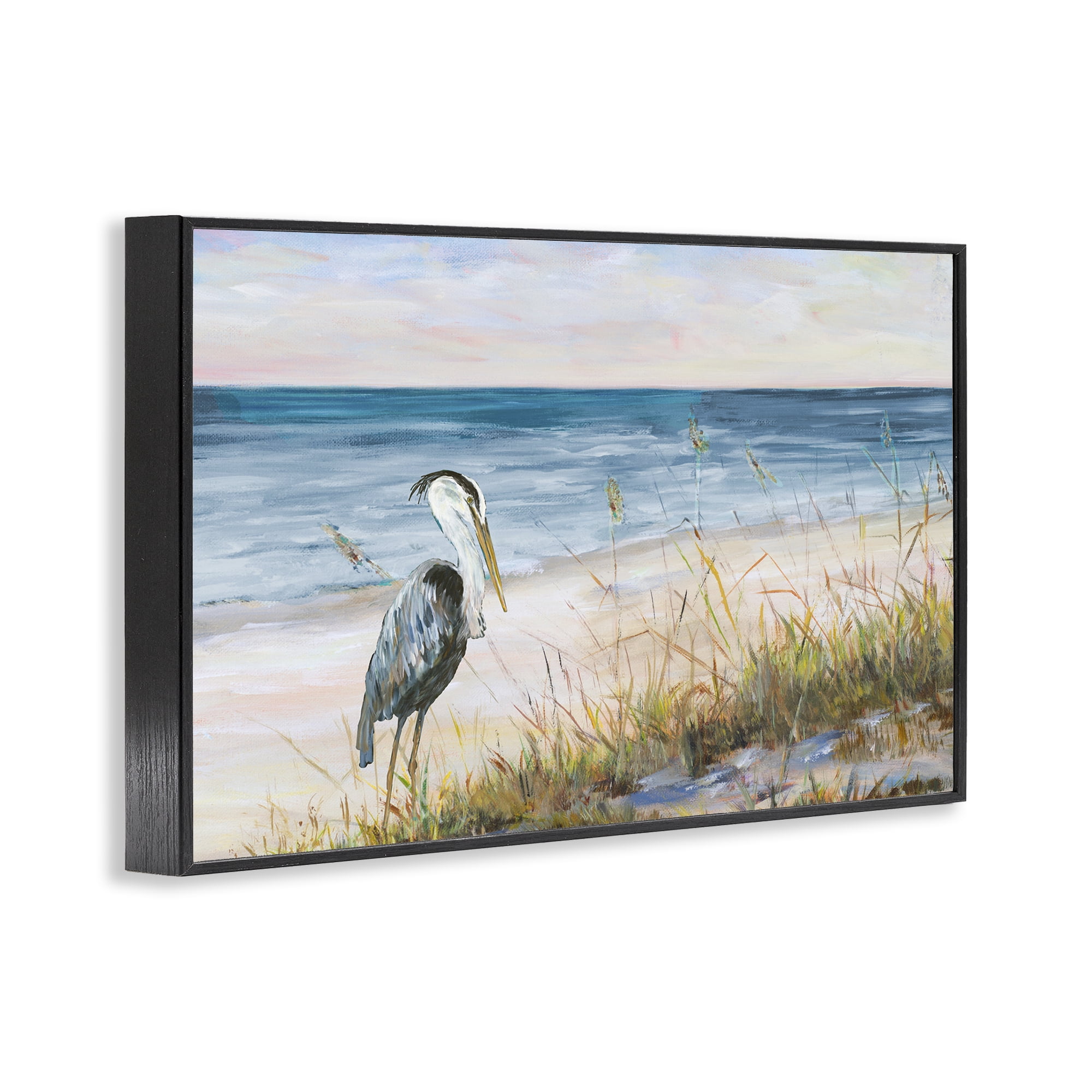 Stupell Industries Calm Pelican on Beach Landscape Painting Black Framed Art Print Wall Art, 24 x 16