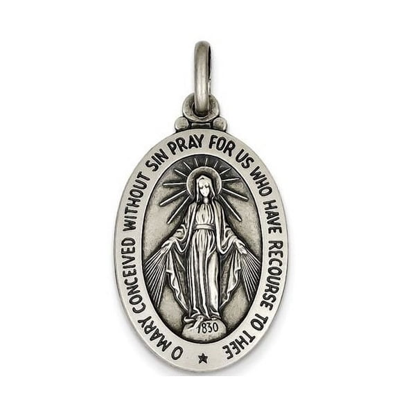 Sterling Silver Antiqued Miraculous Medal Pendant Charm Sterling Silver- 2/3 Inch Wide X over 3/4 Inch Tall