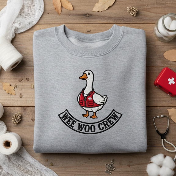 Wee Woo Crew Embroidered Hoodie, Funny Paramedic Duck Sweater, EMT First Responder Gift, Ambulance Service Crewneck