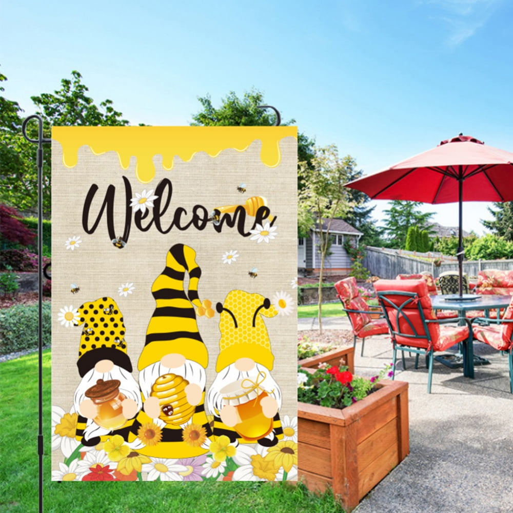 AVOIN Summer Welcome Watercolor Bee Gnome Flower Garden Flag Vertical Double Sided Holiday Party Yard Outdoor Decoration 12.5 x 18 Inch
