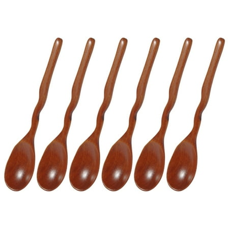 

6 Pcs Solid Wood Spoons Kitchen Tableware Dinnerware Flatware Healthy and Reusable Wooden Cutlery Red-Brown