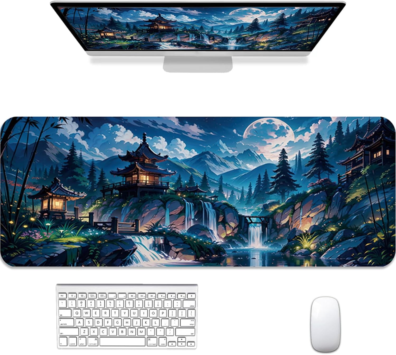 Gaming Mouse Pad 31.5x11.8 inch XL Large Extended Mouse Pad, Big Mousepad Desk Mat for Computer with Non-Slip Rubber Base and Stitched Edge-Blue Moon
