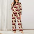 thumbnail image 2 of Pajama Sets for Women 2 Pcs, steak cartoon print Button Down Long Sleeve Sleepwear Lounge PJ Sets, 2 of 6