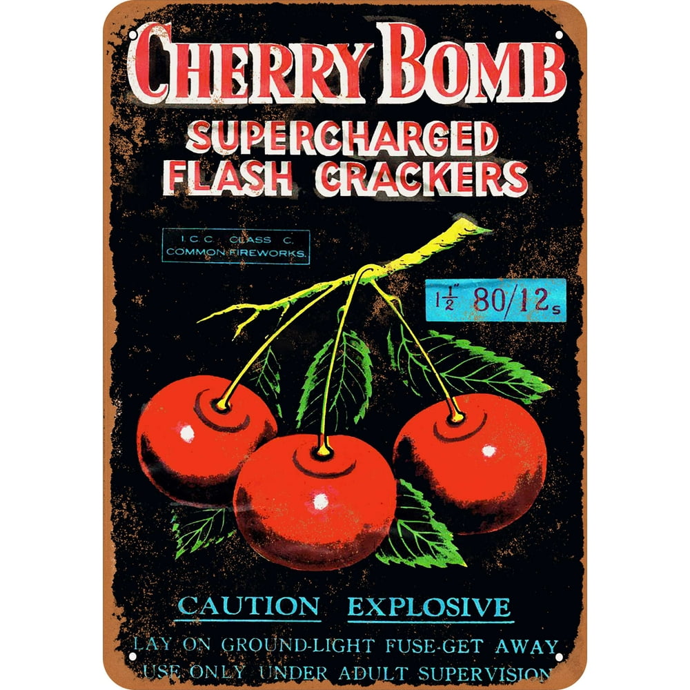 Cherry Bomb Supercharged Firecrackers Metal Sign 7x10 inch Vintage