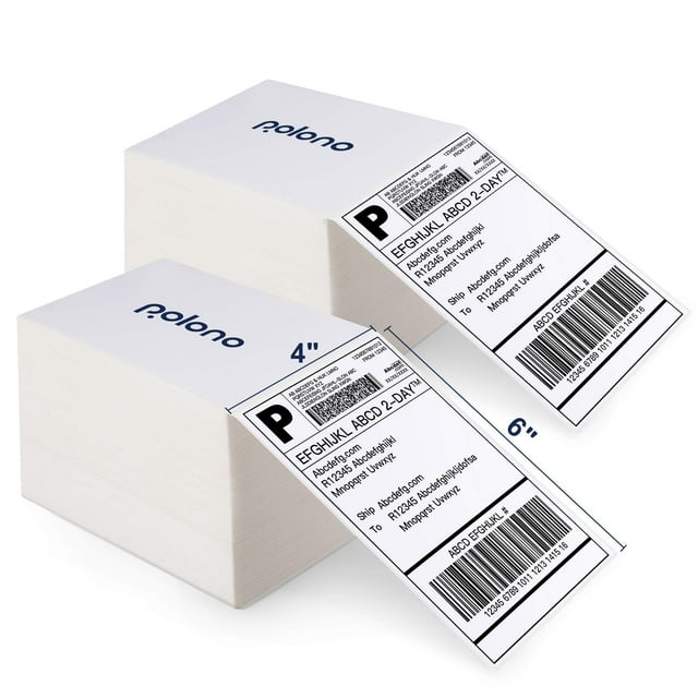 POLONO Genuine 4" x 6" Direct Thermal Shipping Label, Thermal Label (Pack of 1000), Perforated Fanfold Labels Compatible with POLONO PL60 and PL70E Label P