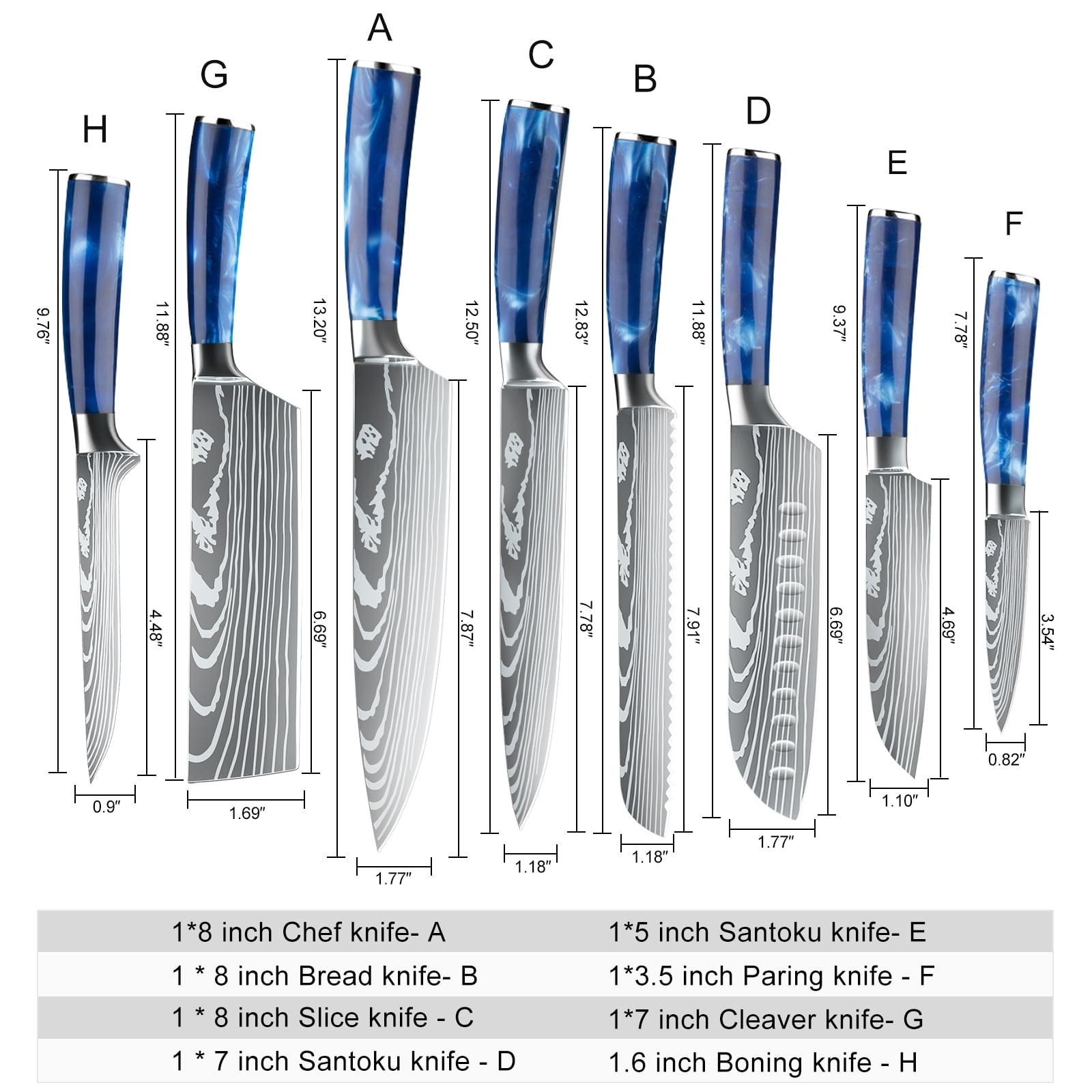 Kitchen Knife Set,DFITO 8 Pcs Professional Chef Kitchen Knife Set, Stainless Steel Cooking Knife Set, Blue