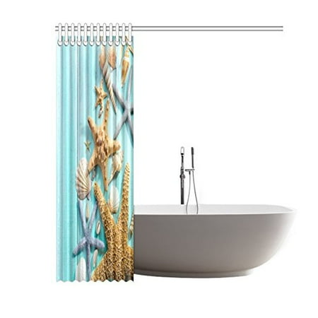 Gckg Seashell Shower Curtain Sand Starfish Wooden Back Polyester