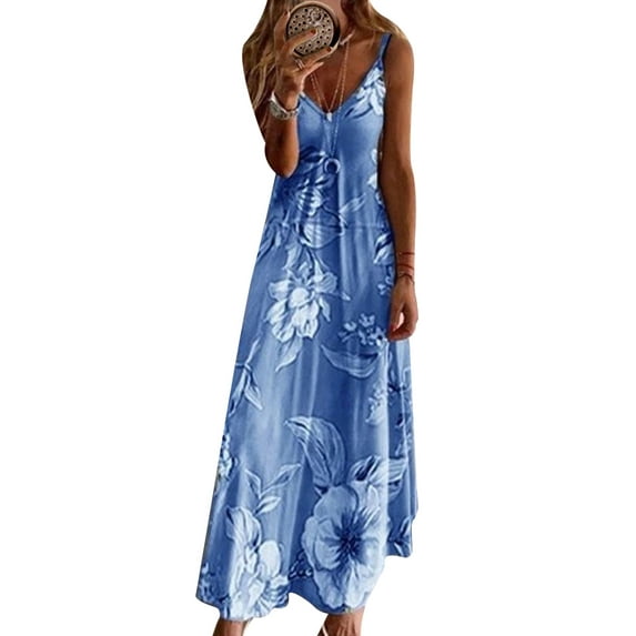 Fashion Women Floral Print Dress Bohemian Summer Gradient Color V Neck Sling Dress Casual Party Beach Holiday Sundress Vestidos