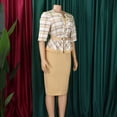 thumbnail image 5 of AURA Plus Women Elegant High Waist Pencil Dress V Neck Printed Midi Bodycon Office Work Dress with Belt, 5 of 8