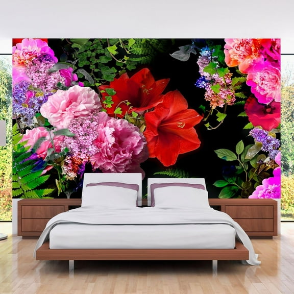 Tiptophomedecor Peel and Stick Floral Wallpaper Wall Mural - Bright Flowers Bouquet - Removable Wall Decals