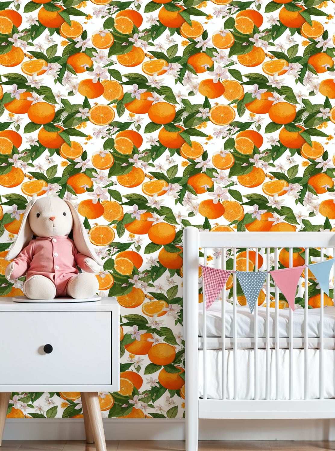 Vintage Peel and Stick Wallpaper Citrus Orange Blossoms Green Leaves Wall Mural 23.6in x 9.8ft Self Adhesive Removable Wall Paper Renter Friendly Wallpaper for Nursery Bedroom Cabinets